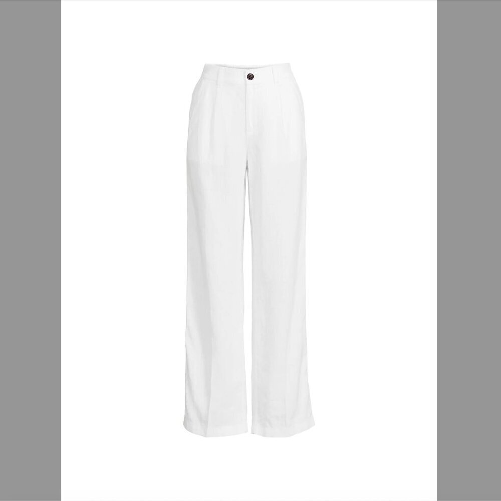 Lands' End White Linen High Waisted Elastic Waist Pants Size 6